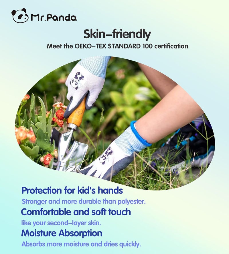 Mr.Panda 3 Pairs Skin-Friendly kids gardening gloves for Age 4-6, Rubber Coated childrens garden gloves, toddler work gloves, XXS - Image 3